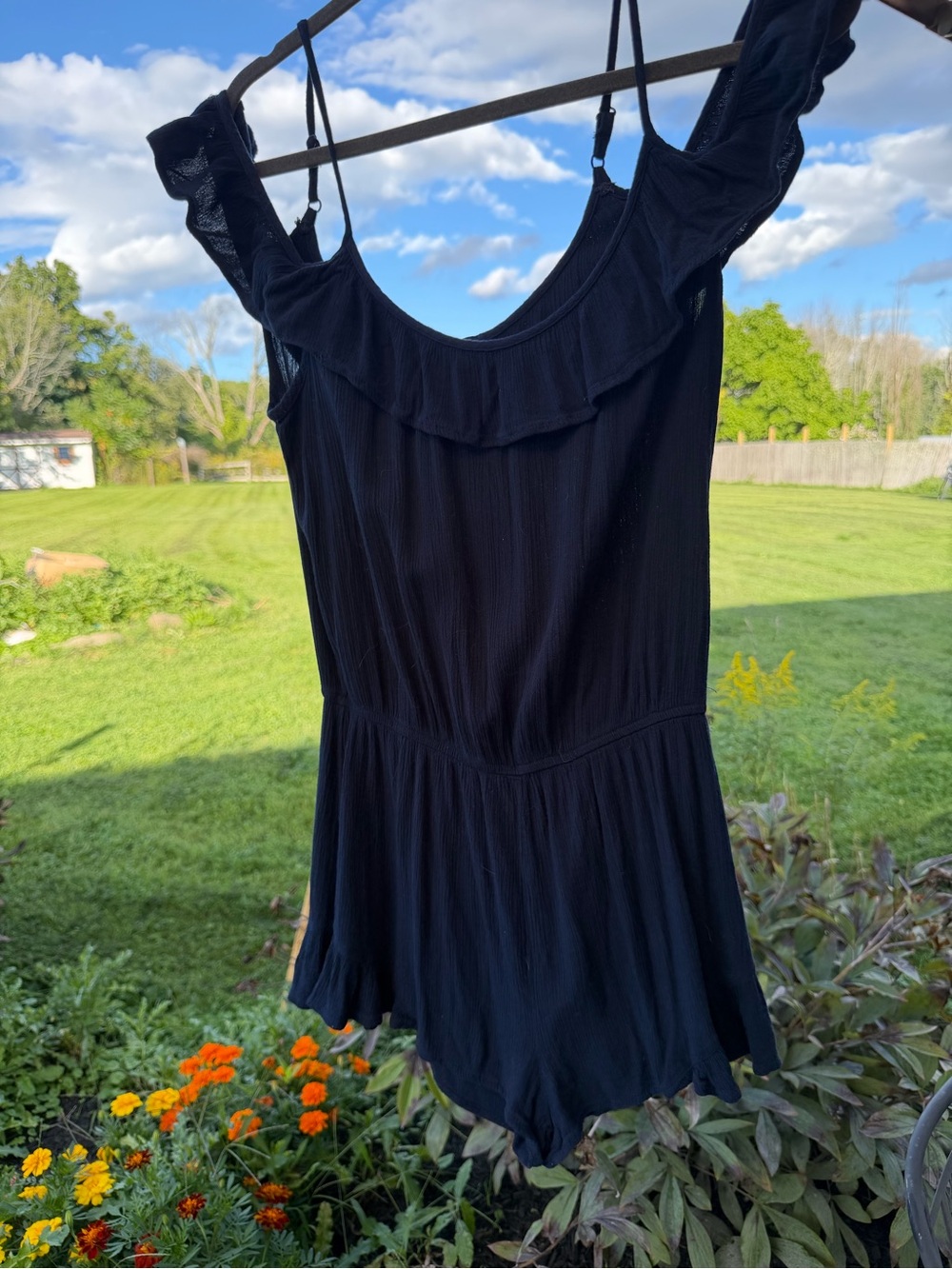 Forever 21 Black Ruffle-Trim Camisole Romper